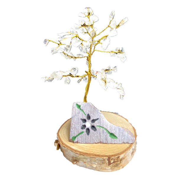 arbre de vie avec pierre de cristal de roche, quartz blanc, energisant, energie positive, pierre semi-préciseuse, sri-shop.com