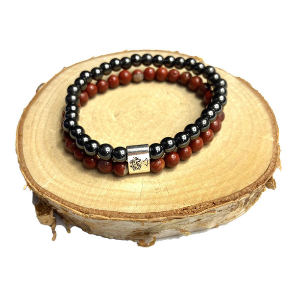 bracelet double, magnétique et redstone jaspe rouge, bracelet anti stress, boutique sri-shop.com