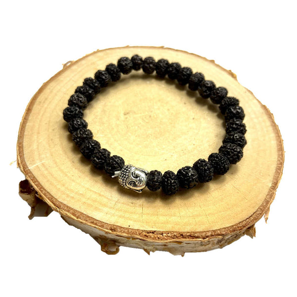 bracelet rudraksha noir, avec tete de bouddha, boutique sri-shop.com