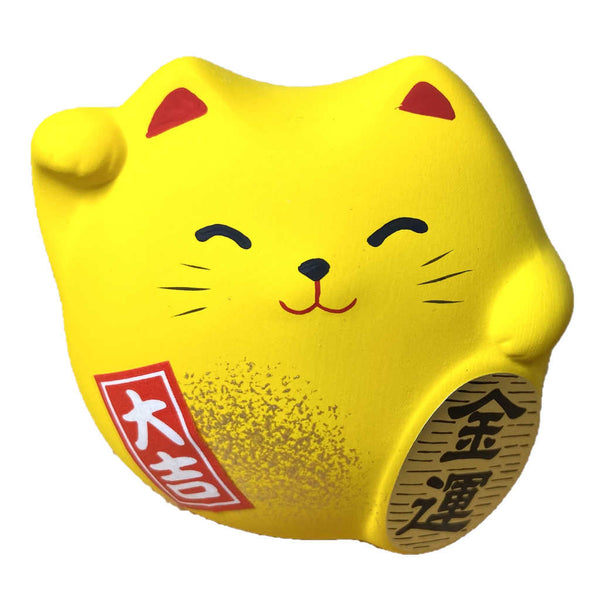 cat porte bonheur jaune pour l'argent, richesse, maneki neko ou neko boru du japon, bel objet de deco moderne; boutique sri-shop.com