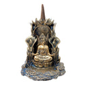 fontaine à encens bouddha en méditation avec fleur de lotus, couleur doré, en erésine, idée cadeau, deco zen, relaxation, support à encens, sri-shop.com