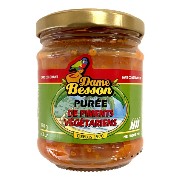 Purée de piment végétarien, pas piquant, ne pique pas, Dame Besson, Guadeloupe 180 g