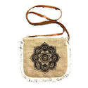 sac à main, toile de jute, motif mandala noir fleur de lotus, avec frange, idée de cadeau, boutique sri-shop