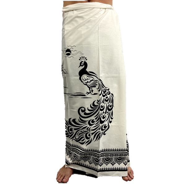 Sarong homme, imprimé motif paon 100% coton